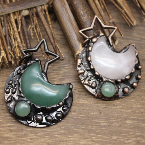 Gemstone Pendants Jewelry, Natural Stone, with Brass & Tibetan Style, DIY & different materials for choice, more colors for choice, 55x47mm, Sold By PC