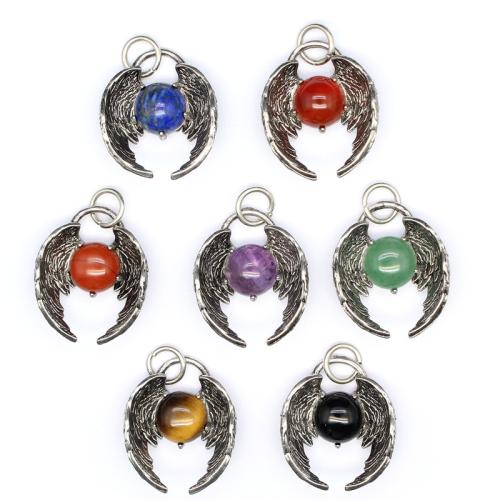 Gemstone Pendants Jewelry, Natural Stone, with Brass & Tibetan Style, DIY & different materials for choice, more colors for choice, 26x22mm, Sold By PC