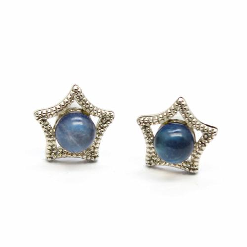 Tibetan Style Stud Earring, with Labradorite & Brass, Star, plated, fashion jewelry, mixed colors, nickel, lead & cadmium free, 10x10mm, Sold By Pair