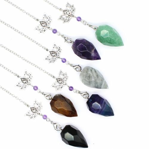 Natural Stone Pendulum, with Brass & Tibetan Style, fashion jewelry & different materials for choice, more colors for choice, 32x17mm, Length:24 cm, Sold By PC