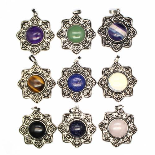 Gemstone Pendants Jewelry, Natural Stone, with Brass & Tibetan Style, fashion jewelry & different materials for choice, more colors for choice, 40x44x8mm, Sold By PC