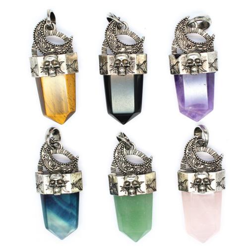 Gemstone Pendants Jewelry, Natural Stone, with Brass & Tibetan Style, DIY & different materials for choice, more colors for choice, 48x22x14mm, Sold By PC