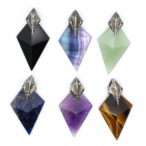 Gemstone Pendants Jewelry, Natural Stone, with Brass & Tibetan Style, DIY & different materials for choice, more colors for choice, 46x25x9mm, Sold By PC