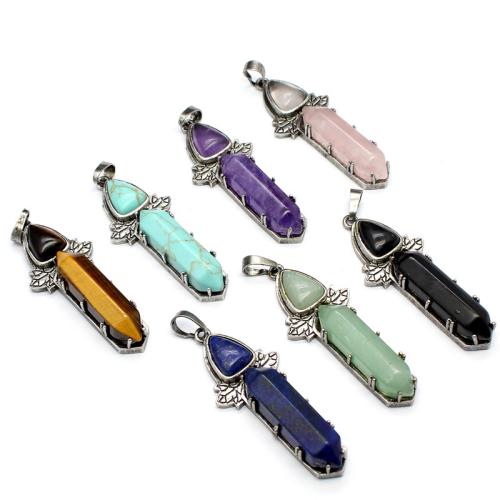 Gemstone Pendants Jewelry, Natural Stone, with Brass & Tibetan Style, DIY & different materials for choice, more colors for choice, 51x20x9mm, Sold By PC