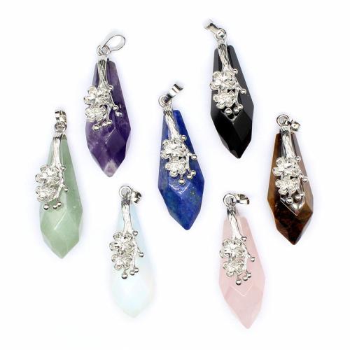 Gemstone Pendants Jewelry, Natural Stone, with Brass & Tibetan Style, DIY & different materials for choice, more colors for choice, 45x14x14mm, Sold By PC