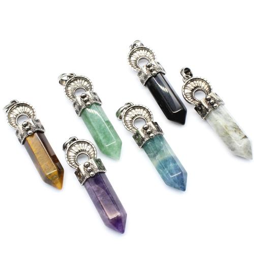 Gemstone Pendants Jewelry, Natural Stone, with Brass & Tibetan Style, DIY & different materials for choice, more colors for choice, 62x18x13mm, Sold By PC