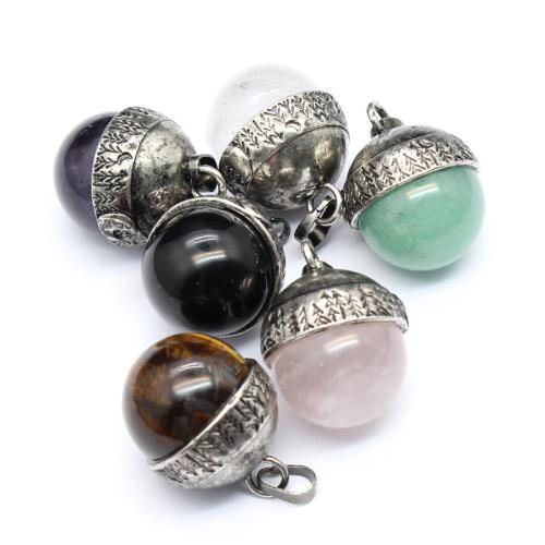 Gemstone Pendants Jewelry, Natural Stone, with Brass & Tibetan Style, DIY & different materials for choice, more colors for choice, 27x20x20mm, Sold By PC