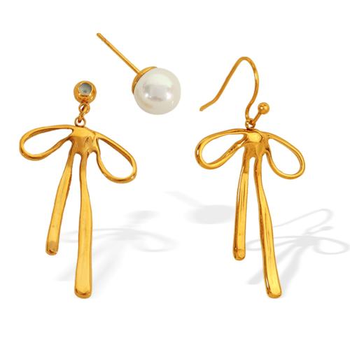 Pendientes de Acero Inoxidable, acero inoxidable 304, con Cuentas de vidrio, Lazo, chapado en color dorado, Joyería & diferentes estilos para la opción & para mujer, más colores para la opción, Vendido por Par