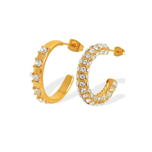 Pendientes de Acero Inoxidable, acero inoxidable 304, chapado, diferentes estilos para la opción & para mujer & con diamantes de imitación, dorado, Vendido por Par