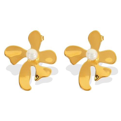 Pendientes de Acero Inoxidable, acero inoxidable 304, con Cuentas de vidrio, Flor, chapado, Joyería & para mujer, más colores para la opción, Vendido por Par