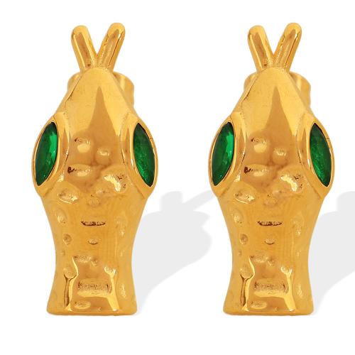 Pendientes de Acero Inoxidable, acero inoxidable 304, con cúbica circonia, Serpiente, chapado en color dorado, Joyería & para mujer, más colores para la opción, Vendido por Par