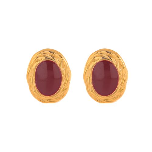 Stainless Steel Stud Earrings, 304 Stainless Steel, 18K gold plated, fashion jewelry & for woman & enamel, more colors for choice, Sold By Pair