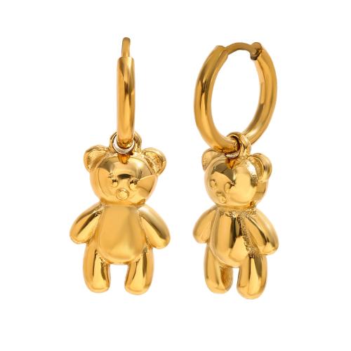 Stainless Steel Drop Earring, 304 Stainless Steel, Bear, 18K gold plated, fashion jewelry & for woman, Sold By Pair