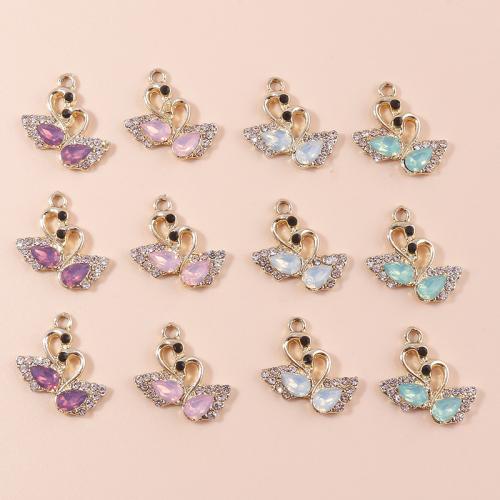 Tibetan Style Rhinestone Pendants, Swan, plated, DIY & with rhinestone, more colors for choice, 10PCs/Bag, Sold By Bag