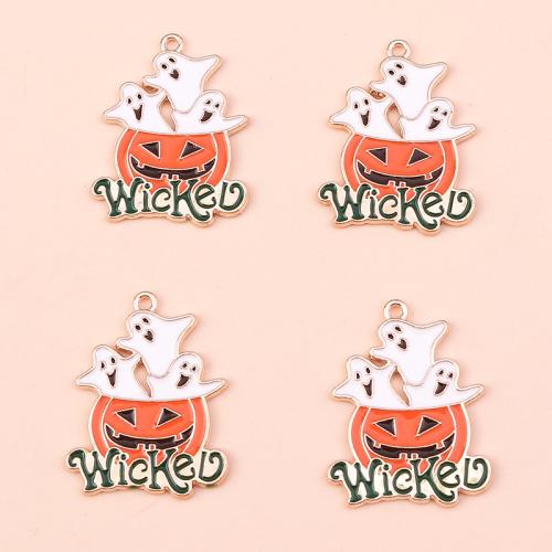 Tibetan Style Enamel Pendants, Pumpkin, plated, Halloween Design & DIY, 10PCs/Bag, Sold By Bag