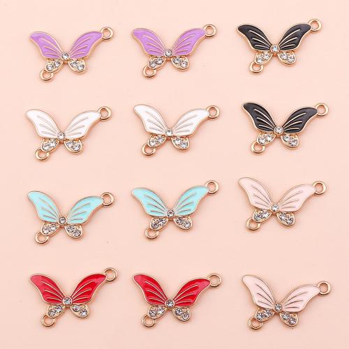 Animal Tibetan Style Connector, Butterfly, plated, DIY & enamel & with rhinestone & 1/1 loop, more colors for choice, 10PCs/Bag, Sold By Bag