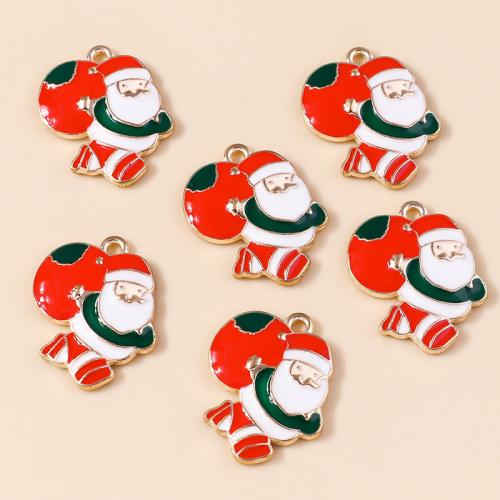 Pendentifs Noël en alliage de zinc, le père noël, Placage, Conception de Noël & DIY & émail, 10PC/sac, Vendu par sac