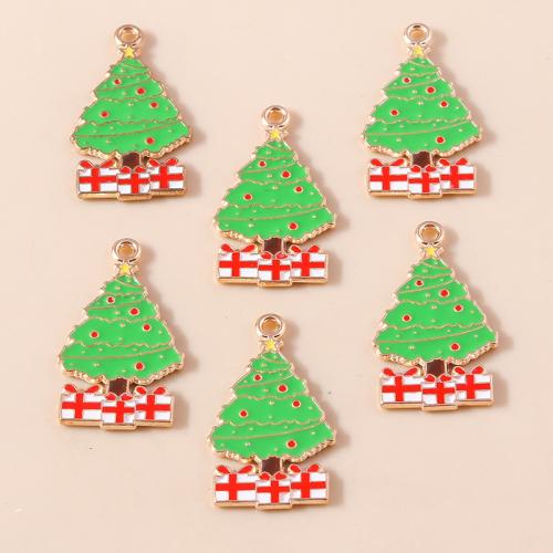 Tibetan Style Christmas Pendants, Christmas Tree, plated, Christmas Design & DIY & enamel, 10PCs/Bag, Sold By Bag