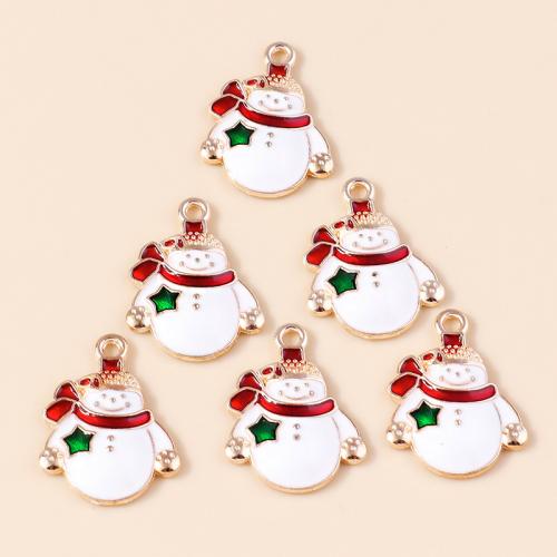 Pendentifs Noël en alliage de zinc, bonhomme de neige, Placage, Conception de Noël & DIY & émail, 10PC/sac, Vendu par sac