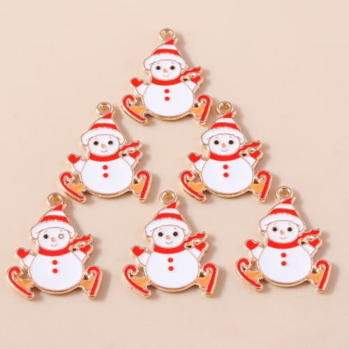 Pendentifs Noël en alliage de zinc, bonhomme de neige, Placage, Conception de Noël & DIY & émail, 10PC/sac, Vendu par sac