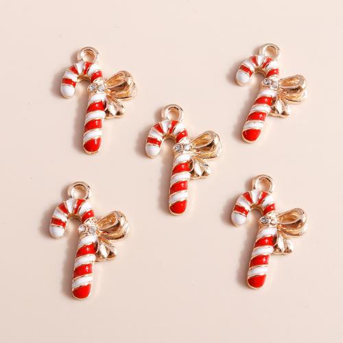 Tibetan Style Christmas Pendants, Christmas Candy Cane, plated, Christmas Design & DIY & enamel, 10PCs/Bag, Sold By Bag