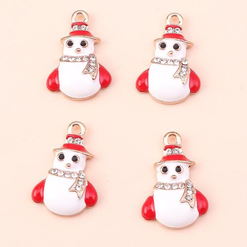 Tibetan Style Christmas Pendants, Snowman, plated, Christmas Design & DIY & enamel & with rhinestone, 10PCs/Bag, Sold By Bag