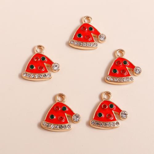 Tibetan Style Christmas Pendants, Christmas Hat, plated, Christmas Design & DIY & enamel & with rhinestone, 10PCs/Bag, Sold By Bag