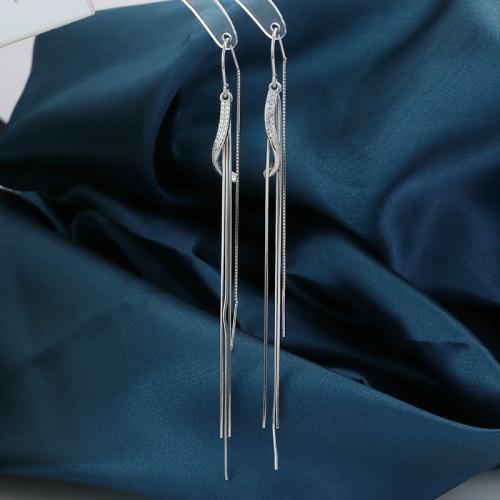 925 Sterling Silver Drop Earring, different styles for choice & for woman & with rhinestone, 90mm, Sold By Pair