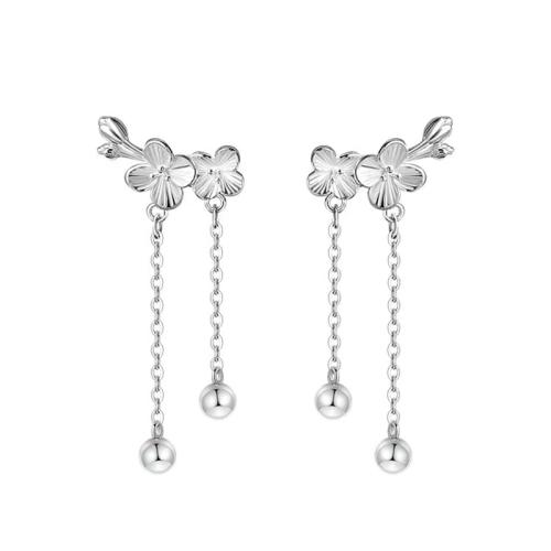 Plata de ley 925 Pendientes con Colgantes, Flor del ciruelo, Vintage & para mujer, plateado, 17.50x39mm, Vendido por Par