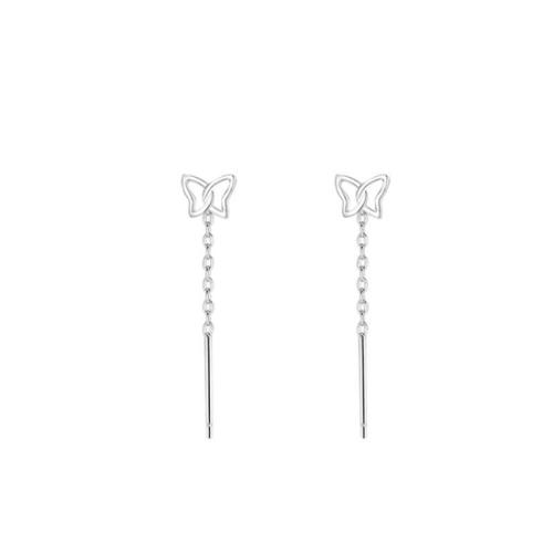 925 Sterling Silver Thread Through Earrings, Butterfly, for woman & hollow, silver color, 25mm, Sold By Pair