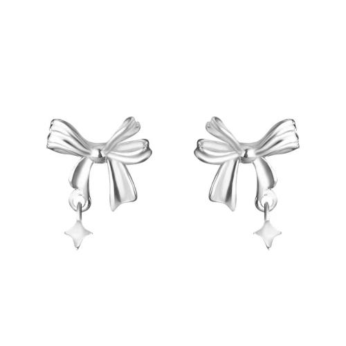 925 Sterling Silver Stud Earring, Bowknot, fashion jewelry & different styles for choice & for woman, 10x12mm, Sold By Pair