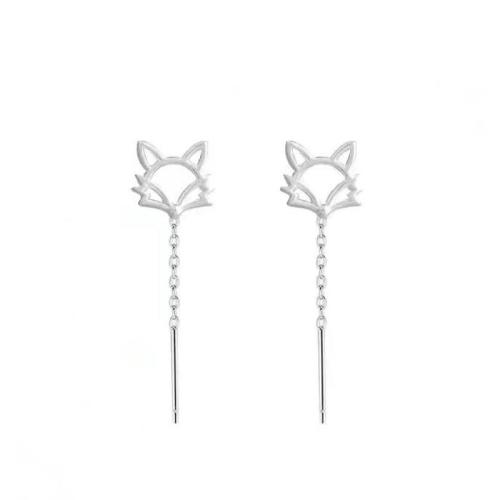 925 Sterling Silver Thread Through Earrings, Fox, platinum plated, different size for choice & for woman & hollow, Sold By Pair