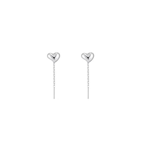 Argent sterling 925 boucles d'oreilles chaîne, coeur, Plaqué de platine, bijoux de mode & pour femme, 25mm, Vendu par paire