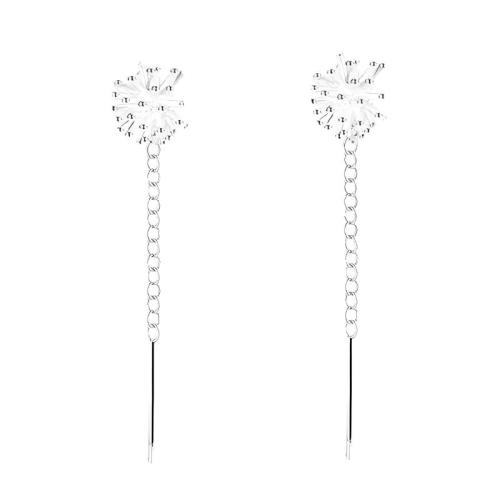 925 Sterling Silver Thread Through Earrings, Dandelion, different size for choice & for woman, silver color, Sold By Pair