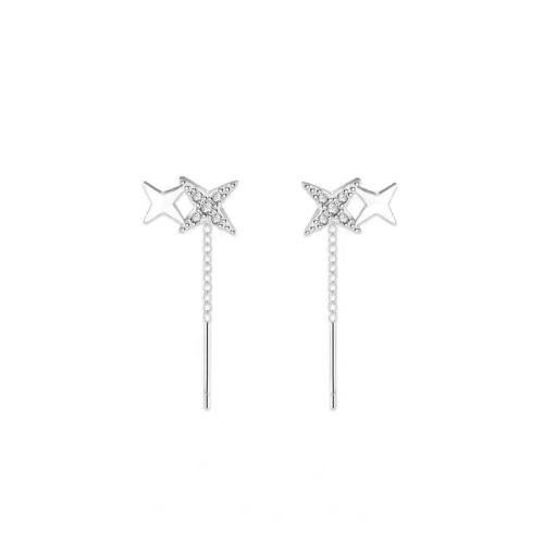 925 Sterling Silver Thread Through Earrings, different size for choice & for woman, silver color, Sold By Pair