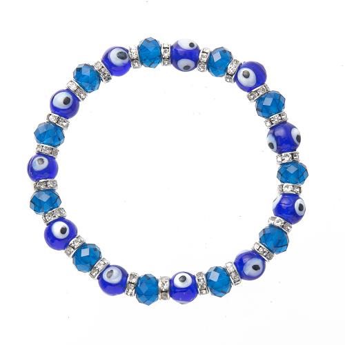 Bracelet Evil Eye bijoux, chalumeau, avec cristal, bijoux de mode & unisexe & motif de mauvais œil, bleu, 8mm, Longueur:Environ 18 cm, Vendu par PC