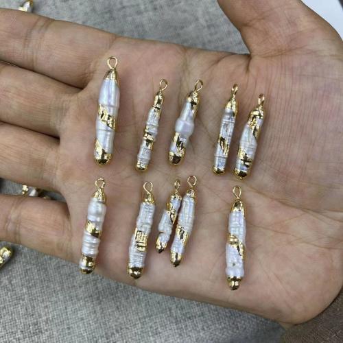 Freshwater Pearl Pendants, with Brass, gold color plated, DIY, about:5*30mm, Sold By PC