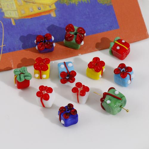 Christmas Lampwork Beads, gift shape, DIY, more colors for choice, 9x10mm, Sold By PC