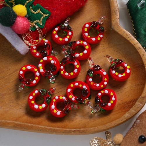 Fashion Lampwork Pendants, Christmas Wreath, DIY, red, 22x21mm, Sold By PC