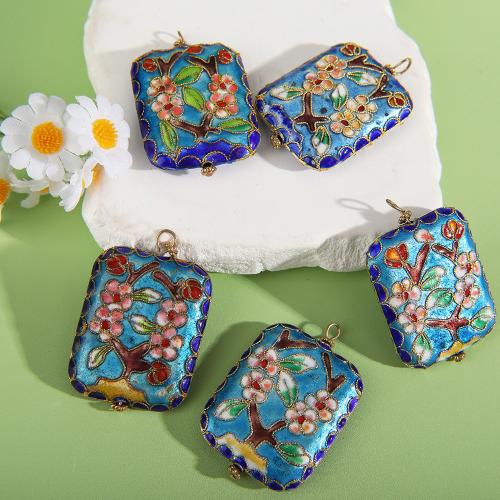 Cloisonne Pendants, Rectangle, for woman & enamel, blue, 40x32mm, Sold By PC