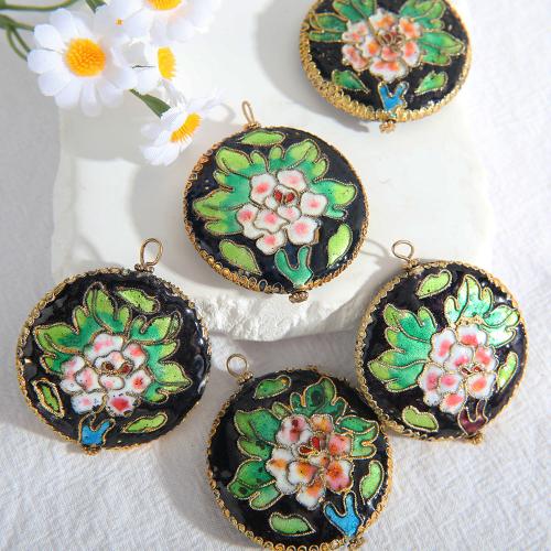 Pendentifs cloisonnés, cloisonne, Rond, DIY & émail, vert, 40mm, Vendu par PC