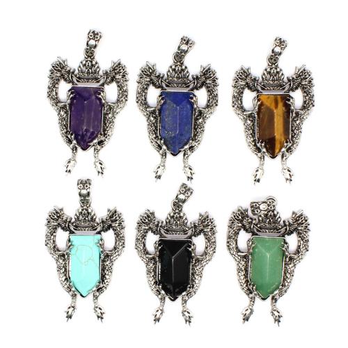 Gemstone Pendants Jewelry, Natural Stone, with Brass & Tibetan Style, DIY & different materials for choice, more colors for choice, 25x16x4mm, Sold By PC