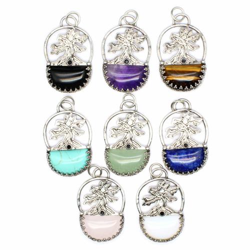 Gemstone Pendants Jewelry, Natural Stone, with Brass & Tibetan Style, DIY & different materials for choice, more colors for choice, nickel, lead & cadmium free, 41x26x6mm, Sold By PC