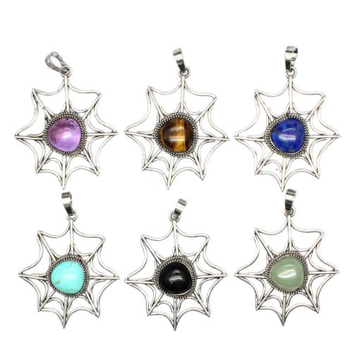 Gemstone Pendants Jewelry, Tibetan Style, with Natural Stone & Brass, plated, DIY & different materials for choice, more colors for choice, nickel, lead & cadmium free, 45x38x7mm, Sold By PC