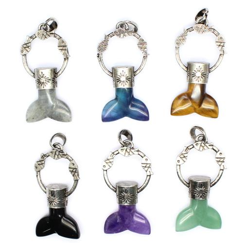 Gemstone Pendants Jewelry, Natural Stone, with Brass & Tibetan Style, DIY & different materials for choice, more colors for choice, nickel, lead & cadmium free, 55x27x12mm, Sold By PC