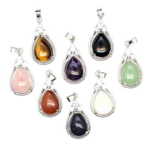 Gemstone Pendants Jewelry, Natural Stone, with Brass & Tibetan Style, DIY & different materials for choice, more colors for choice, nickel, lead & cadmium free, 30x19x9mm, Sold By PC