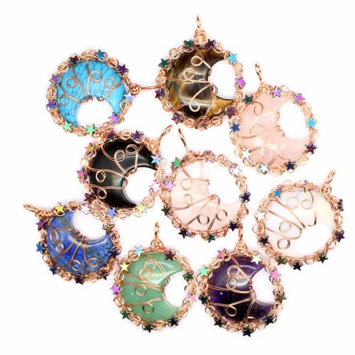 Gemstone Pendants Jewelry, Natural Stone, with Brass & Tibetan Style, DIY & different materials for choice, more colors for choice, nickel, lead & cadmium free, 56x42mm, Sold By PC