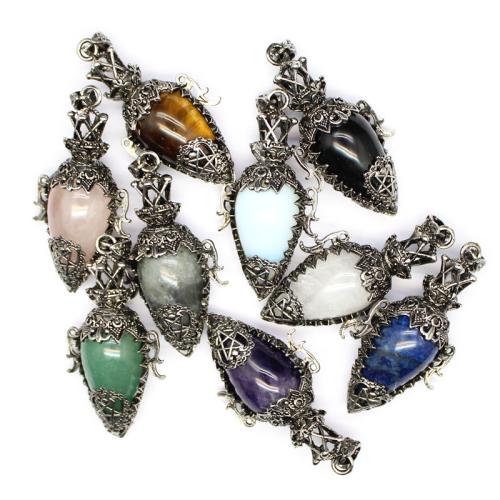 Gemstone Pendants Jewelry, Natural Stone, with Brass & Tibetan Style, DIY & different materials for choice, more colors for choice, nickel, lead & cadmium free, 61x30x19mm, Sold By PC