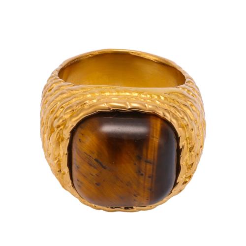 Natural Gemstone Finger Ring, 304 Stainless Steel, with Tiger Eye, plated, different materials for choice & different size for choice & for woman, more colors for choice, Sold By PC