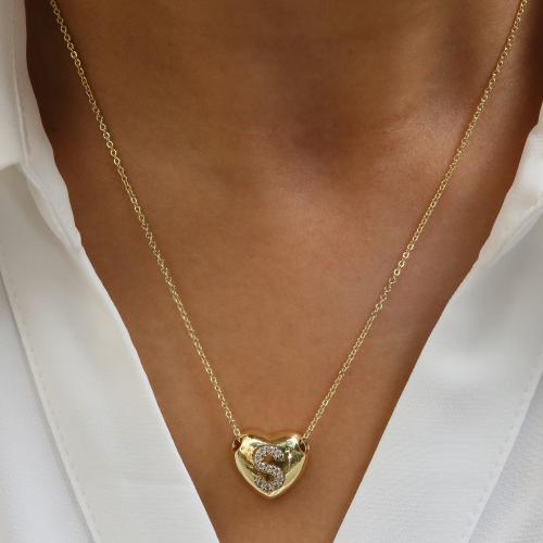 Brass Necklace, with 5cm extender chain, Heart, plated, different designs for choice & for woman & with rhinestone, golden, Length:45 cm, Sold By Pair